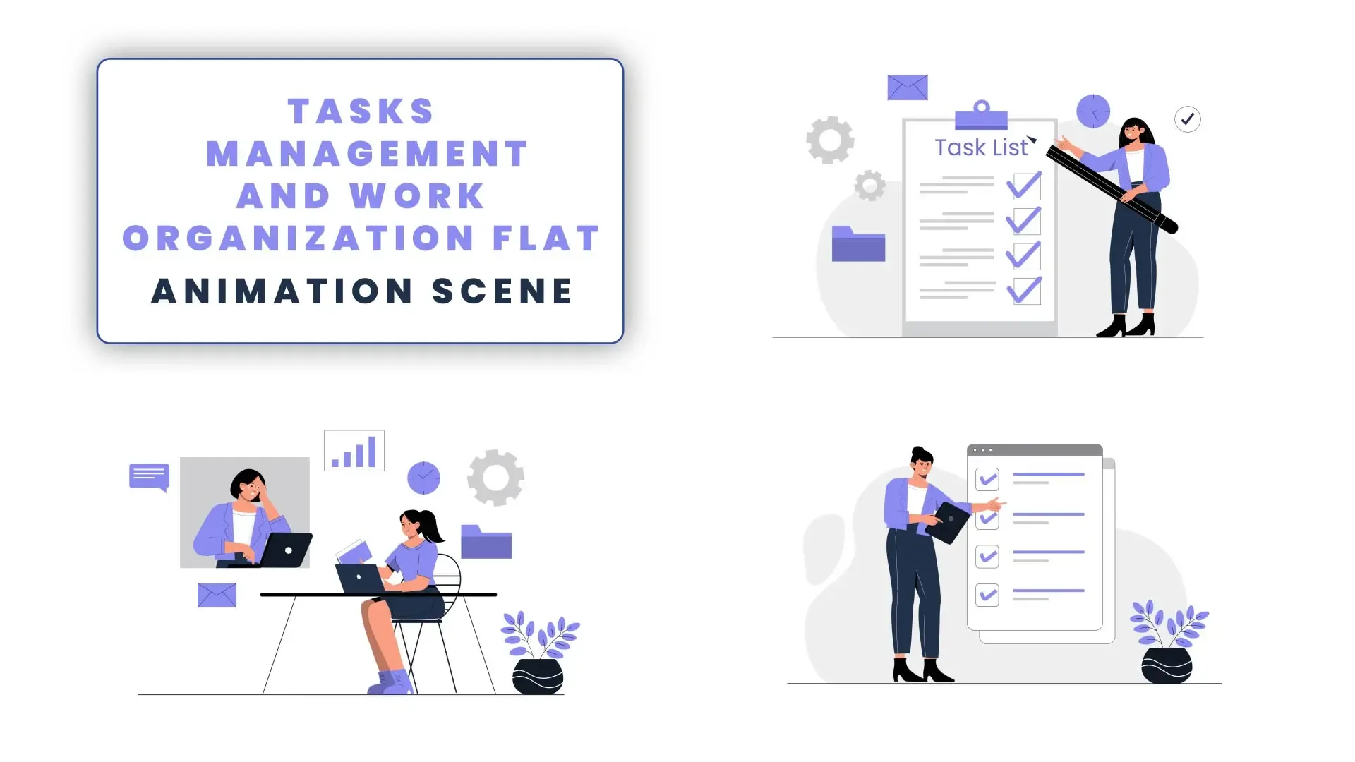 Tasks Management and Work Organization 2d Flat Character Animation Scence